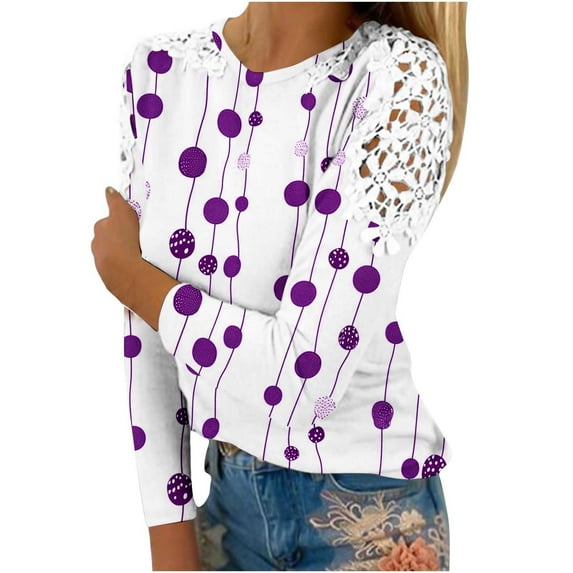 Enjoytime Shirts for Women Loose Fit Crewneck Dressy Basic Tops Casual Lightweight Comfy Long Sleeve Printed Women Blouses Shirt