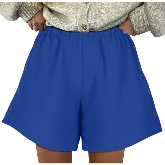 Winter Savings! Enjoytime Shorts for Women Trendy Elastic Waisted Flowy Wide Leg Short Pants Loose Hem Button Solid Color Summer Womens Casual Short Pants