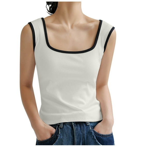 Enjoytime Tank Top for Women Sleeveless Basic Tee Shirt Top Slim Fitted Casual Square Neck Y2K Streetwear Womens Summer Tops