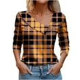 thumbnail image 1 of Winter Savings! Enjoytime Women Blouse Plaid Print Long Sleeve Summer Blouse Irregular V Neck Button Down Work Shirt Tops for Women on Clearance, 1 of 3