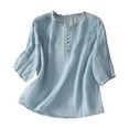 thumbnail image 1 of Enjoytime Women Summer Top Summer Retro Short Sleeves Solid Color Turndown Collar Tops Button Loose Cotton and Linen Shirt for Women, 1 of 3
