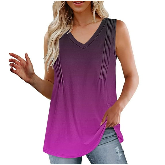 Enjoytime Womens Shirts Trendy 2025 Color Block V Neck Casual Sleeveless Summer Camisole Blouse Flowy Loose Soft Womans Summer Tank
