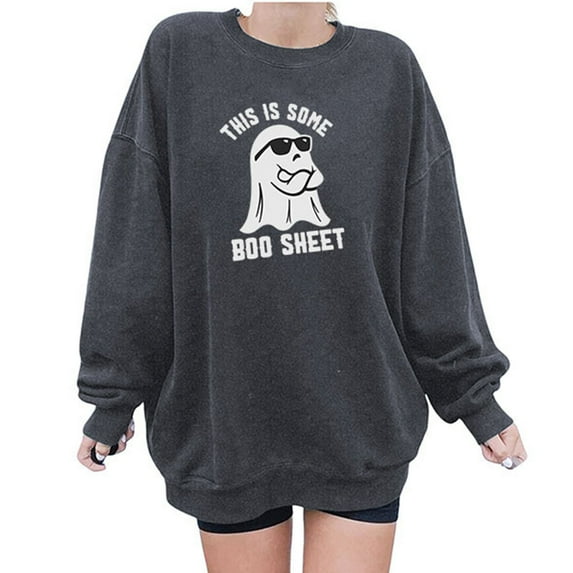 Winter Savings !Halloween Graphic Sweatshirts for Women Plus Size Crew Neck Long Sleeve Sweater Halloween Ghost Print Sweatshirt Oversize Pullover Tops Halloween Shirts for Women Tops for Women 2024