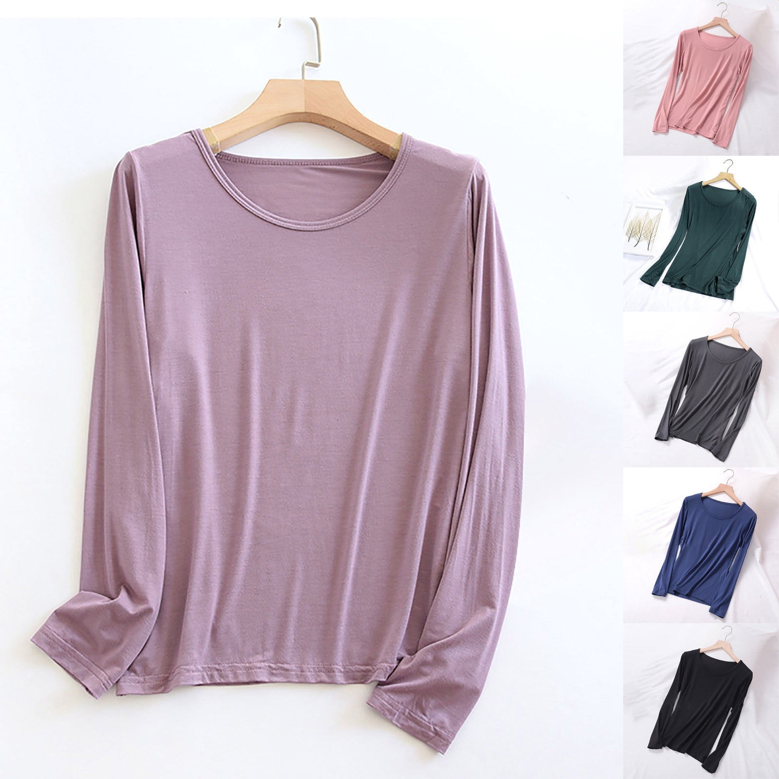 Winter Savings Holiday Deals 2024! Bovxnpu Women's Plus Size Long Sleeve Pajama Tops,Women Winter Home Wear Leisure Home Solid Color Long Sleeve Thin Pajamas Pink XXXXL