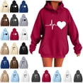 thumbnail image 1 of Hoodies for Women Oversized Solid Color Long Sleeve Fleece Sweatshirt Trendy Pullover Sweaters with Pockets Long Sleeve Tops Blouse Hooded Sweatshirts Wine L, 1 of 4