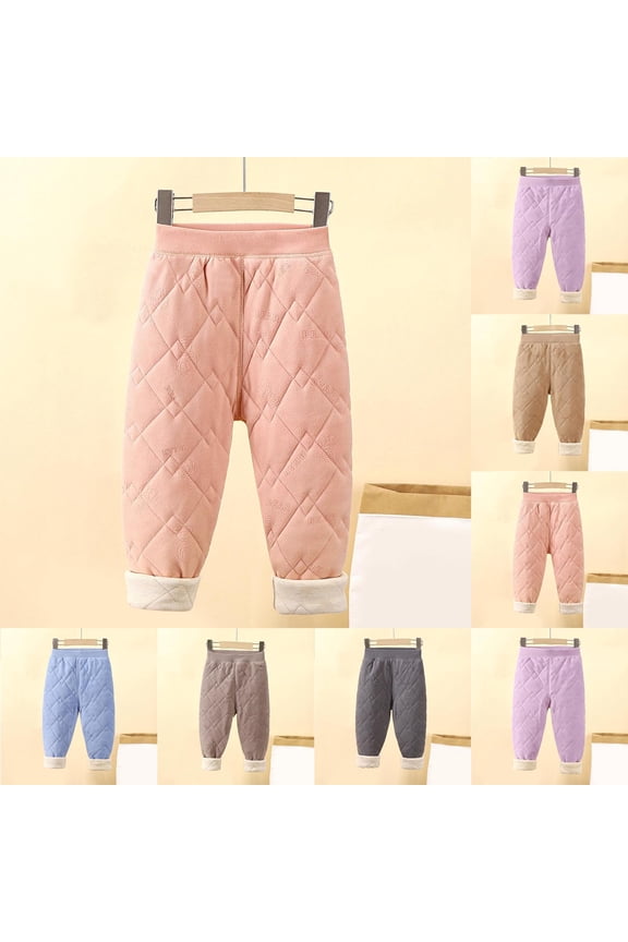 Kids Fall Winter Long Pants, Toddler Quilted Pants, Boys and Girls Fleece Thickened School Uniform Inner Wear Warm Leggings Long Pants Purple, 13-14Years