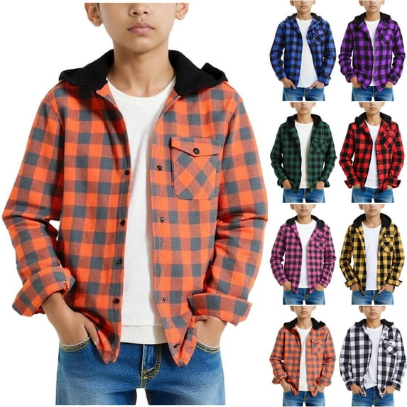 Loopsun Kids Winter Jackets, Toddler Shirt Jackets, Toddler Boys and Girls Casual Button Down Plaid Shirt Long Sleeve Hooded Outerwear Jackets Orange, 5-6 Years