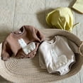 thumbnail image 1 of Loopsun Kids Winter Jumpsuits, Toddler Long Sleeve Rompers, Newborn Cloth Embroidery Jumpsuit Round Neck Long Sleeve Romper Brown, 1-3 Months, 1 of 5