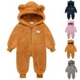 thumbnail image 1 of Loopsun Kids Winter Jumpsuits, Toddler Long Sleeve Rompers, Toddler Boys Girls Long Sleeve Printing Thickening Hoodie Zipper Jumpsuit Brown, 1-2 Years, 1 of 4