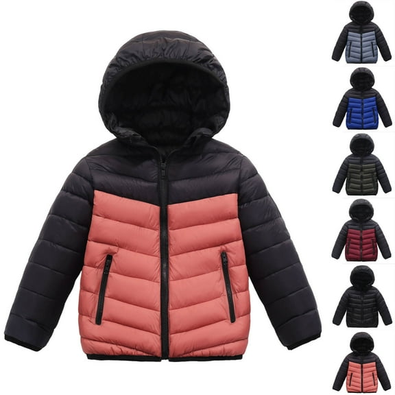 Loopsun Kids Winter Outwear Coats, Toddler Puffer Jackets, Toddler Boys and Girls Color Block Long Sleeve Hooded Lightweight Warm Down Jackets Gray, 10-11 Years