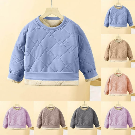 Loopsun Kids Winter Tops, Toddler Fleece Sweatshirts, Toddler Boys and Girls School Uniform Fleece Thickened Warm Thermal Pullover Top Khaki, 5-6Years