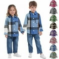 thumbnail image 1 of Loopsun Kids Winter Tops, Toddler Long Sleeve Shirts, Boys and Girls Fashion Casual Plaid Long Sleeve School Uniform Shirt with Pockets Blue, 5-6 Years, 1 of 5