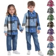 thumbnail image 1 of Loopsun Kids Winter Tops, Toddler Long Sleeve Shirts, Boys and Girls Fashion Casual Plaid Long Sleeve School Uniform Shirt with Pockets Blue, 6-12 Months, 1 of 5
