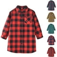 thumbnail image 1 of Loopsun Kids Winter Tops, Toddler Long Sleeve Shirts, Kids Boys and Girls Long Length Loose Plaid Long Sleeve Turn Down Collar Shirt Red, 8-9Years, 1 of 3