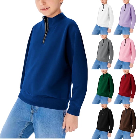 Loopsun Kids Winter Tops, Toddler Zipper Sweatshirts, Toddler Boys Solid Long Sleeve Turn-Down Collar Sweatshirt with Half Zip White, 11-12 Years