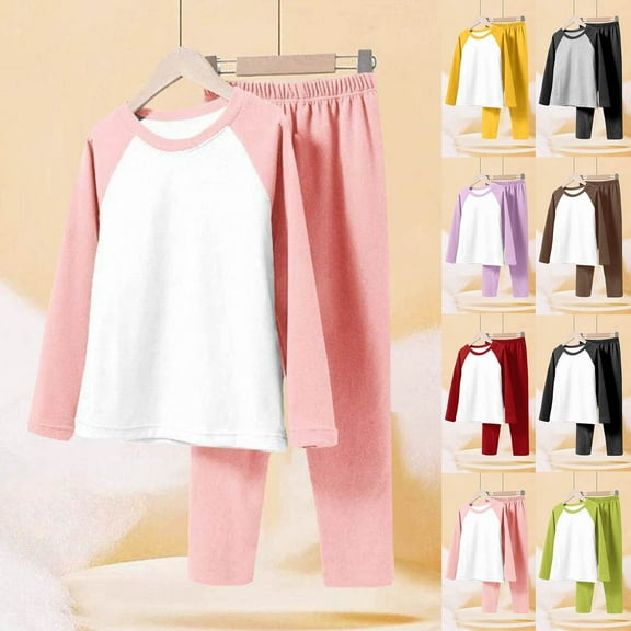 Loopsun Kids Winter Two Piece Sets, Toddler Thermal Underwear Sets, Boys Girls Fleece Warm Long Sleeve Crew Neck Top and Elastic Waist Pants Home Sleepwear Set Green, 2-3Years