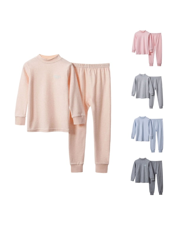 Kids Winter Two Piece Sets, Toddler Thermal Underwear Sets, Kids Warm Underwear Base Thermal Top and Pants Clothes Home Two Piece Sleep Set Beige, 11-12 Years