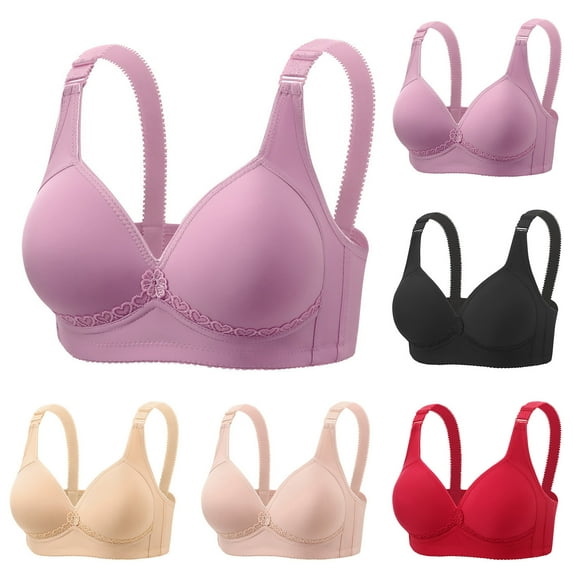 Loopsun Womens Bras Plus Size, Push up Bra for Women, Women's Solid Color Back Closure Push Up Seamless Comfortable Everyday Underwear Wireless Bra Red, XL