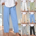 thumbnail image 1 of Loopsun Womens Cropped Pants, Linen Pants for Women, Women Casual Solid Tie Waist Linen Straight Leg Ankle Length Pants Black, XXXL, 1 of 5