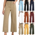 thumbnail image 1 of Loopsun Womens Cropped Pants, Wide Leg Casual Pants for Women, Women Solid Slim Wide Leg Ankle Length Pants with Pockets Yellow, XXL, 1 of 5