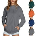 thumbnail image 1 of Loopsun Womens Fall Tops, Hooded Sweatshirts for Women, Women's Loose High Neck Hooded Solid Long Sleeve Sweatshirt Top Green, L, 1 of 5