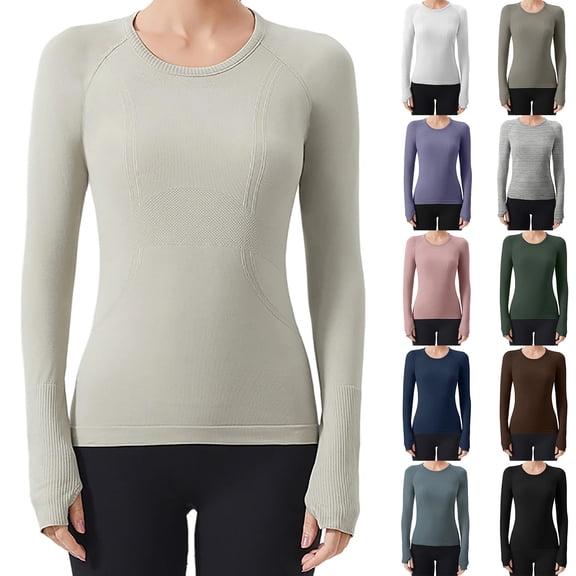 Loopsun Womens Fall Tops, Long Sleeve T Shirts for Women, Women's Fashion Casual Breathable Long Sleeve Sportswear Seamless Yoga Top Black, S