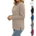 thumbnail image 1 of Loopsun Womens Fall Tops, Long Sleeve T Shirts for Women, Women's Fashion Casual Solid Knitted Stripe Round Neck Long Sleeve Pullover Top Gray, M, 1 of 5
