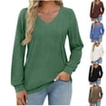 thumbnail image 1 of Loopsun Womens Fall Tops, Long Sleeve T Shirts for Women, Women's Fashion Comfortable Casual Loose Solid Long Sleeve V-Neck T-shirt Top Army Green, M, 1 of 5