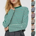 thumbnail image 1 of Loopsun Womens Fall Tops, Long Sleeve T Shirts for Women, Women's Fashion Loose Casual Striped Printed Round Neck Long Sleeve T-Shirt Top Army Green, M, 1 of 5