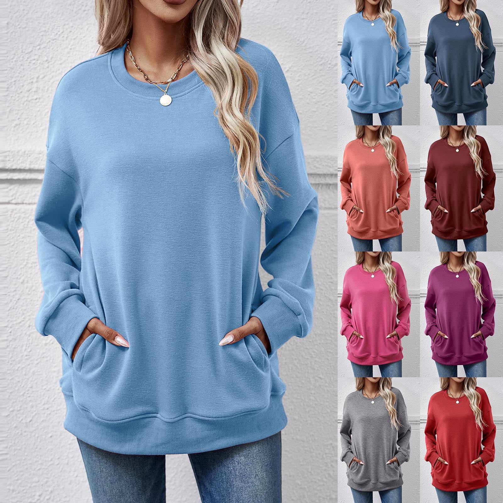 Vintage Bustier Spring Solid Long Sleeve Round Neck Women's T-shirt main image 1