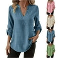thumbnail image 1 of Loopsun Womens Fall Tops, Long Sleeve T Shirts for Women, Women's Fashion Casual Solid Long Sleeve V-neck Pullover Top Pink, L, 1 of 5