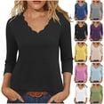 thumbnail image 1 of Loopsun Womens Fall Tops Plus Size, 3/4 Sleeve T Shirts for Women, Women's Fashion Casual Solid Quarter Sleeve V-neck Pullover Top Blue, XXXL, 1 of 5