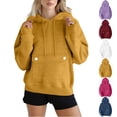 thumbnail image 1 of Loopsun Womens Fall Tops Plus Size, Hooded Sweatshirts for Women, Women Fall Winter Solid V-Neck Button Long Sleeve Hoodied Crop Pullover Blouse Tops White, XXL, 1 of 5