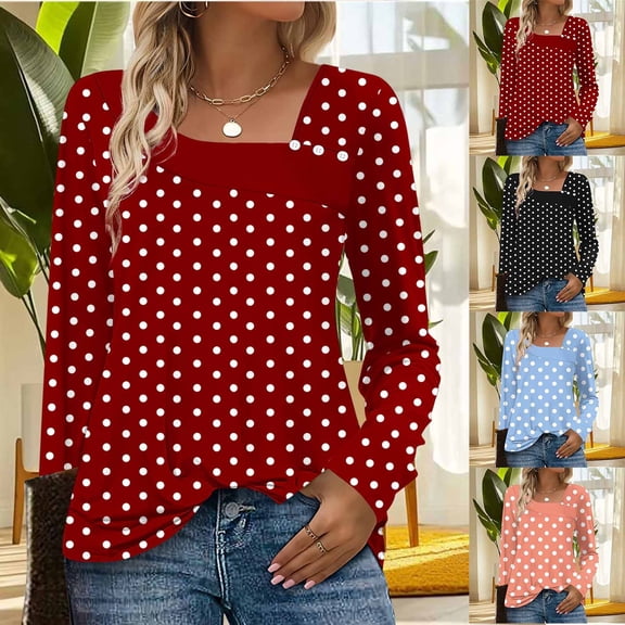 Loopsun Womens Fall Tops Plus Size, Long Sleeve T Shirts for Women, Women's Fashion Casual Printed Long Sleeve Button T-shirt Tops Orange, S