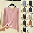 thumbnail image 1 of Loopsun Womens Fall Tops Plus Size, Long Sleeve T Shirts for Women, Women's Fashion Casual Solid Round Neck Long Sleeve Shirt Top Light Blue, XXL, 1 of 5