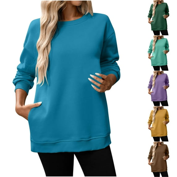 Loopsun Womens Fall Tops, Sweatshirts for Women, Women Fashion Loose Casual Solid Round Neck Long Sleeve Sweatshirt Blouse Top Green, XXL