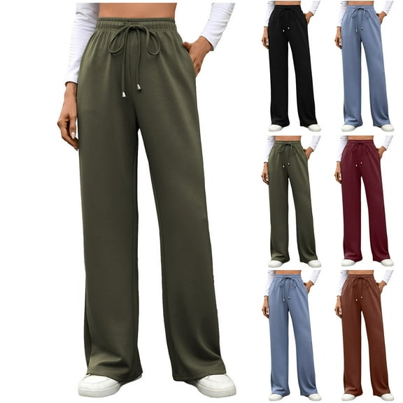 Loopsun Womens Long Pants, Casual Pants for Women, Women Casual Solid High Waist Drawstring Elastic Waist Side Pockets Long Pants Black, M