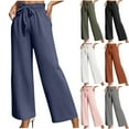 thumbnail image 1 of Loopsun Womens Long Pants, Linen Pants for Women, Women Casual Solid High Waist Drawstring Wide Leg Pants with Side Pockets Brown, XXL, 1 of 5