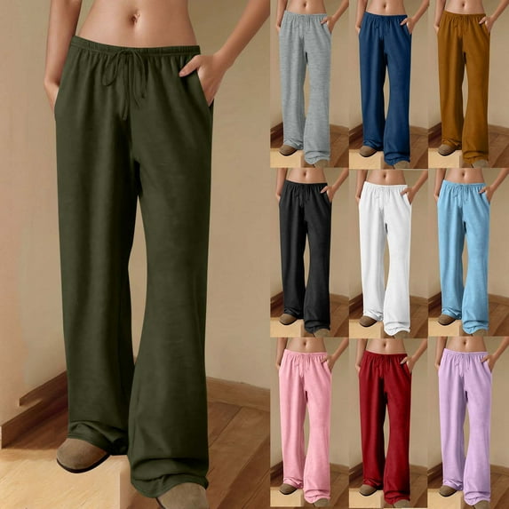 Loopsun Womens Long Pants, Wide Leg Casual Pants for Women, Women Casual Solid Fashion Drawstring Elastic Waist Wide Leg Long Pants with Pockets Purple, XXL