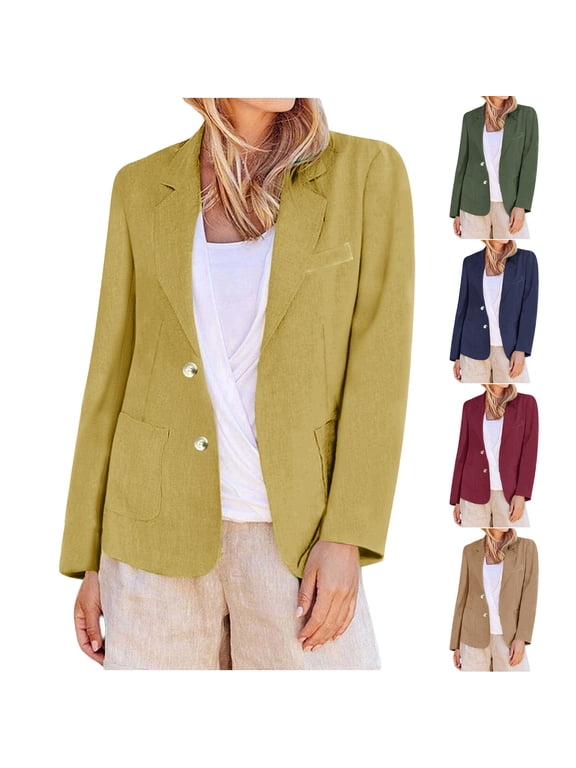Womens Outerwear Jackets, Blazer for Women, Women's Casual Solid Color Long Sleeve Blazer Jacket Gold, M
