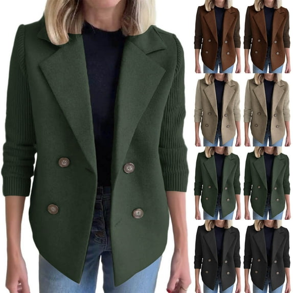 Loopsun Womens Outerwear Jackets, Blazer for Women, Women's Fashion Collared Solid Color Wool Short Suit Jacket Army Green, XXXL