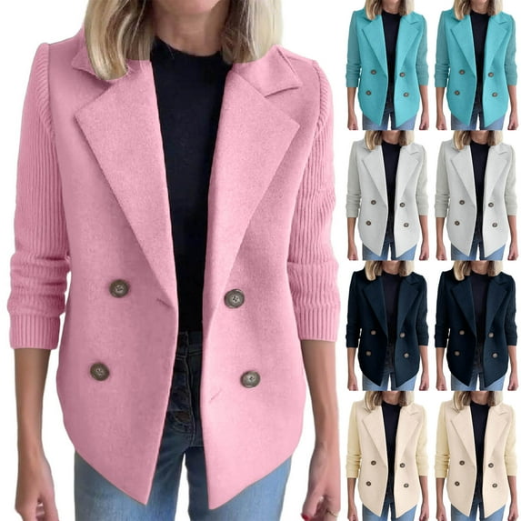 Loopsun Womens Outerwear Jackets, Blazer for Women, Women's Fashion Collared Solid Color Wool Short Suit Jacket Gray, L