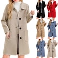 thumbnail image 1 of Loopsun Womens Outerwear Jackets, Overcoat for Women, Women's Warm Long Sleeve Lapel Solid Color Wool Long Jacket Khaki, XL, 1 of 5