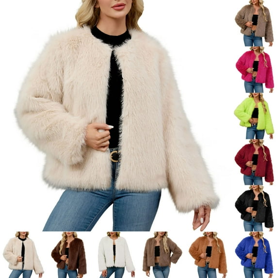 Loopsun Womens Outerwear Jackets, Winter Fleece Coats for Women, Women's Casual Solid Color Long Sleeve Fleece Short Warm Jacket Brown, XXXL