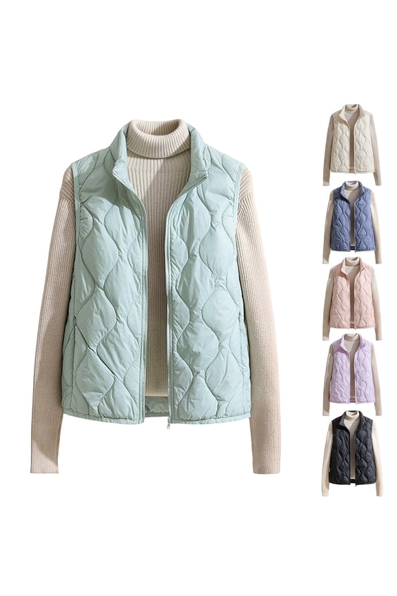 Womens Outerwear Jackets, Winter Vests Coats for Women, Women's Casual Lightweight Quilted Stand Collar Sleeveless Zipper Down Jacket Outerwear Pink, XXXXL