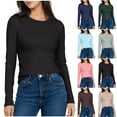 thumbnail image 1 of Loopsun Womens Winter Tops, Basic Long Sleeve Shirts for Women, Women's Solid Color Round Neck Undershirt Long Sleeve Top Navy, XL, 1 of 4