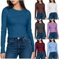 thumbnail image 1 of Loopsun Womens Winter Tops, Basic Long Sleeve Shirts for Women, Women's Solid Color Round Neck Undershirt Long Sleeve Top Sky Blue, M, 1 of 4