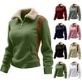 thumbnail image 1 of Loopsun Womens Winter Tops, Fleece Sweatshirts for Women, Women's Solid Color Half Zip Long Sleeve Stand Collar Fleece Pullover Top with Pocket Khaki, XXL, 1 of 4