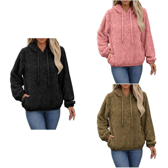 Loopsun Womens Winter Tops, Fleece Sweatshirts for Women, Women's Solid Round Neck Long Sleeve Fleece Pullover Sweatshirt Jacket Warm Top Pink, XL