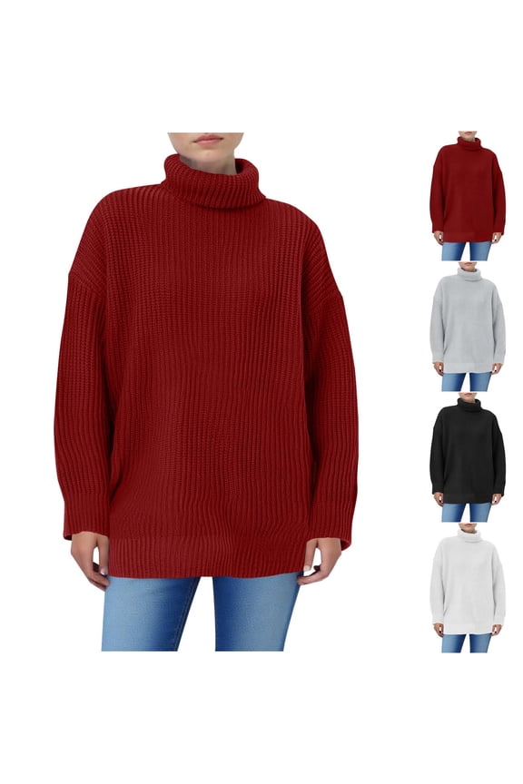 Womens Winter Tops, Knitted Sweaters for Women, Women's Solid Color Knitted Long Sleeve Turtle Neck Pullover Sweater Top White, XXXL